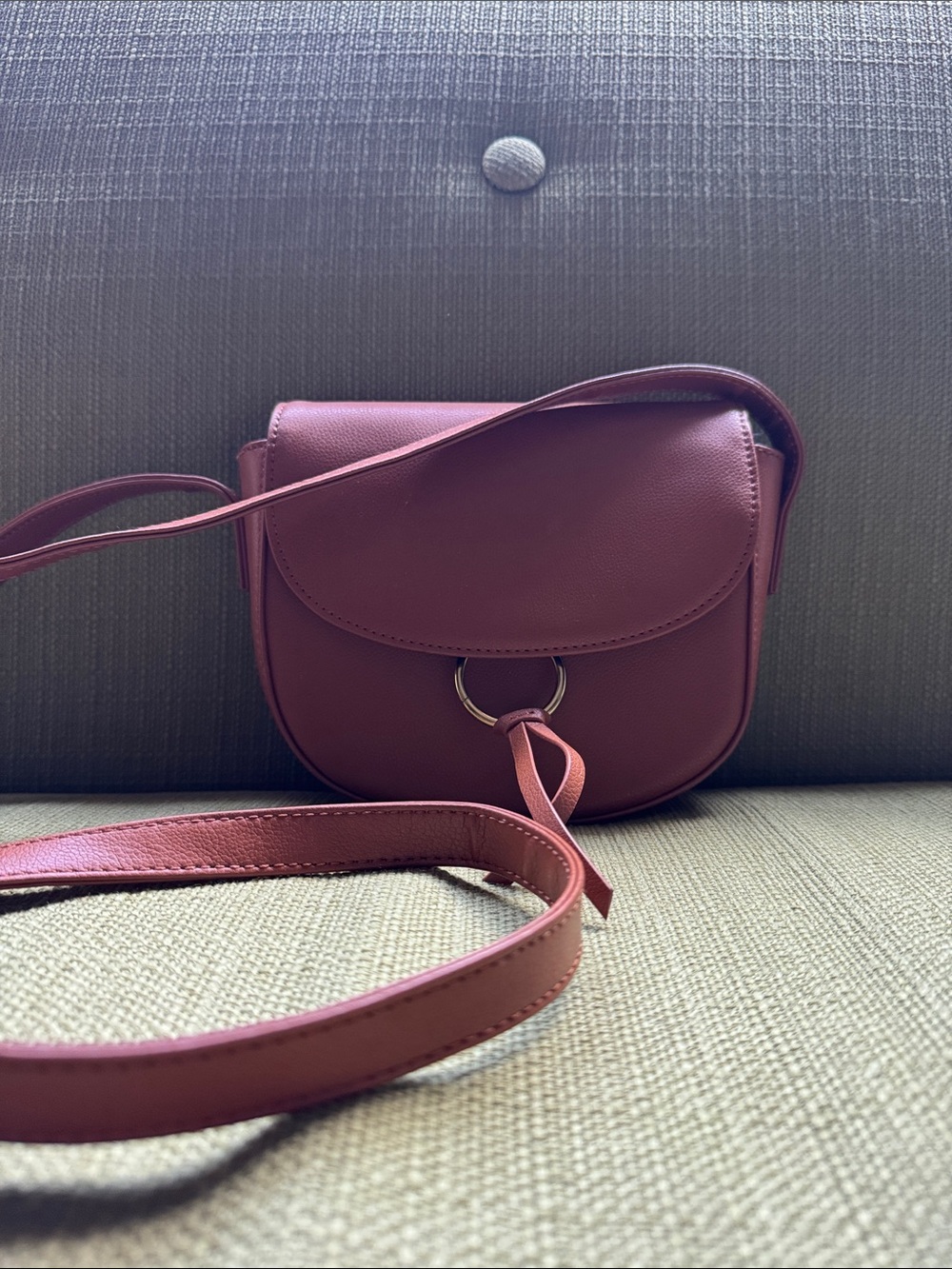 JJ Winters Tan Crossbody Saddle Bag with Ring Accent